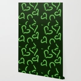 Neon Hearts Green Wallpaper