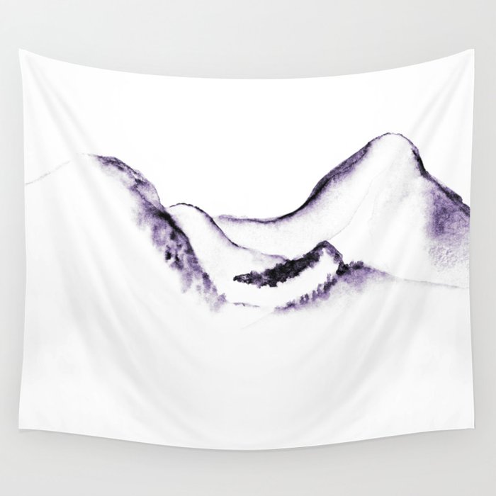 Purple Silence Mountain Range Wall Tapestry
