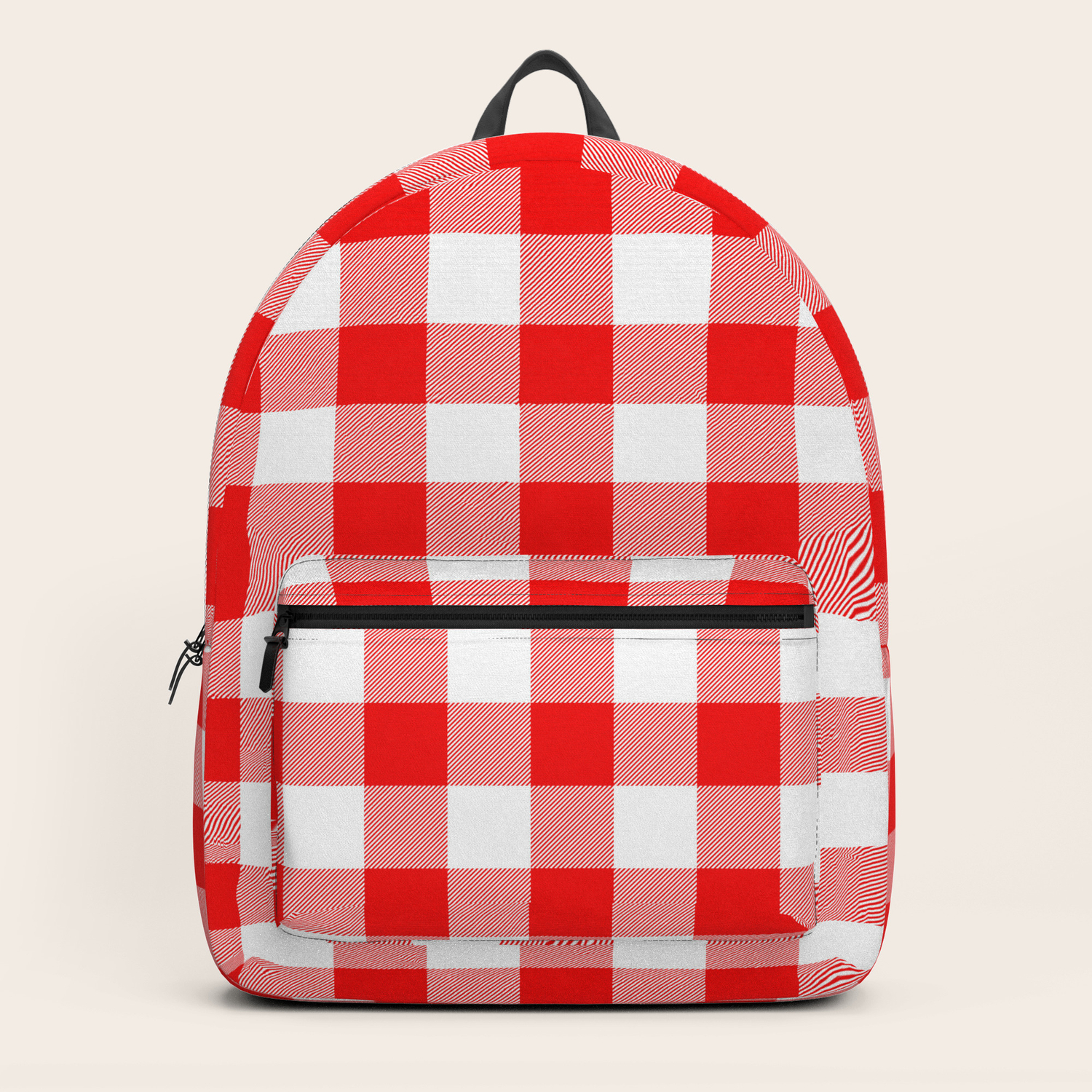 red plaid backpack