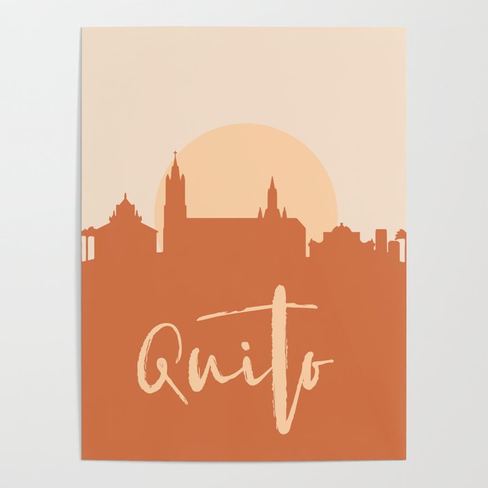 QUITO ECUADOR CITY SUN SKYLINE EARTH TONES Poster by deificus Art