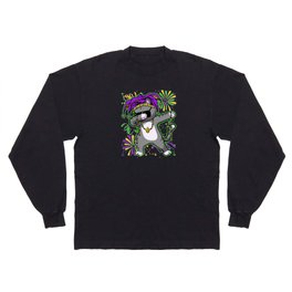 Funny Dabbing Jester Cat Beads Mardi Gras Long Sleeve T-shirt