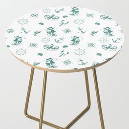Green Blue Silhouettes Of Vintage Nautical Pattern Side Table