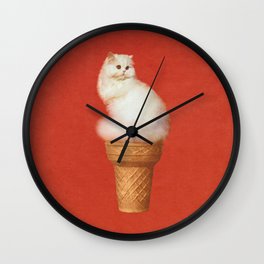 Cat Ice Cream - Red Wall Clock