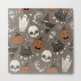 Retro Halloween Pattern (on mink) Metal Print