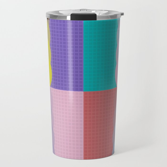 Grid retro color shapes patchwork 3 Travel Mug