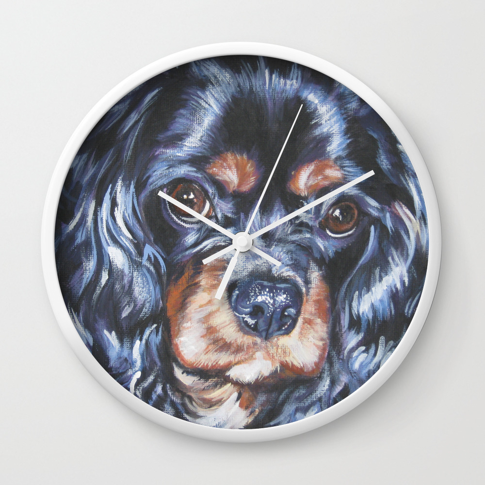 Beautiful Black And Tan Cavalier King Charles Spaniel Dog Painting By L A Shepard Wall Clock By Thedoglover Society6