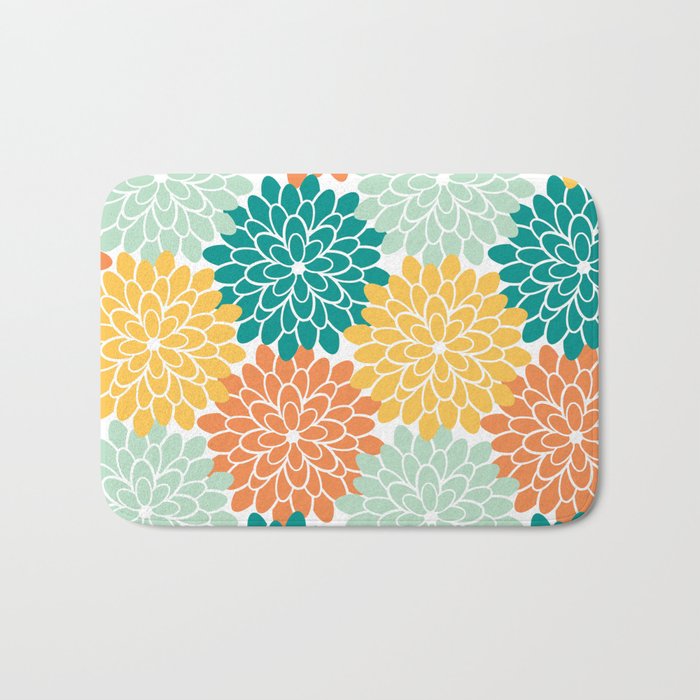 Petals in Orange, Mint, Apricot and Jade Bath Mat