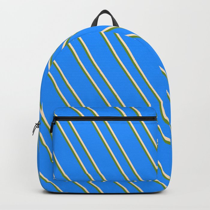 Blue, Bisque & Green Colored Lines/Stripes Pattern Backpack