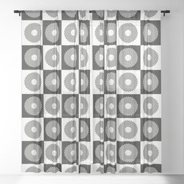 Checkered Black and White Smiley Sun Pattern Sheer Curtain
