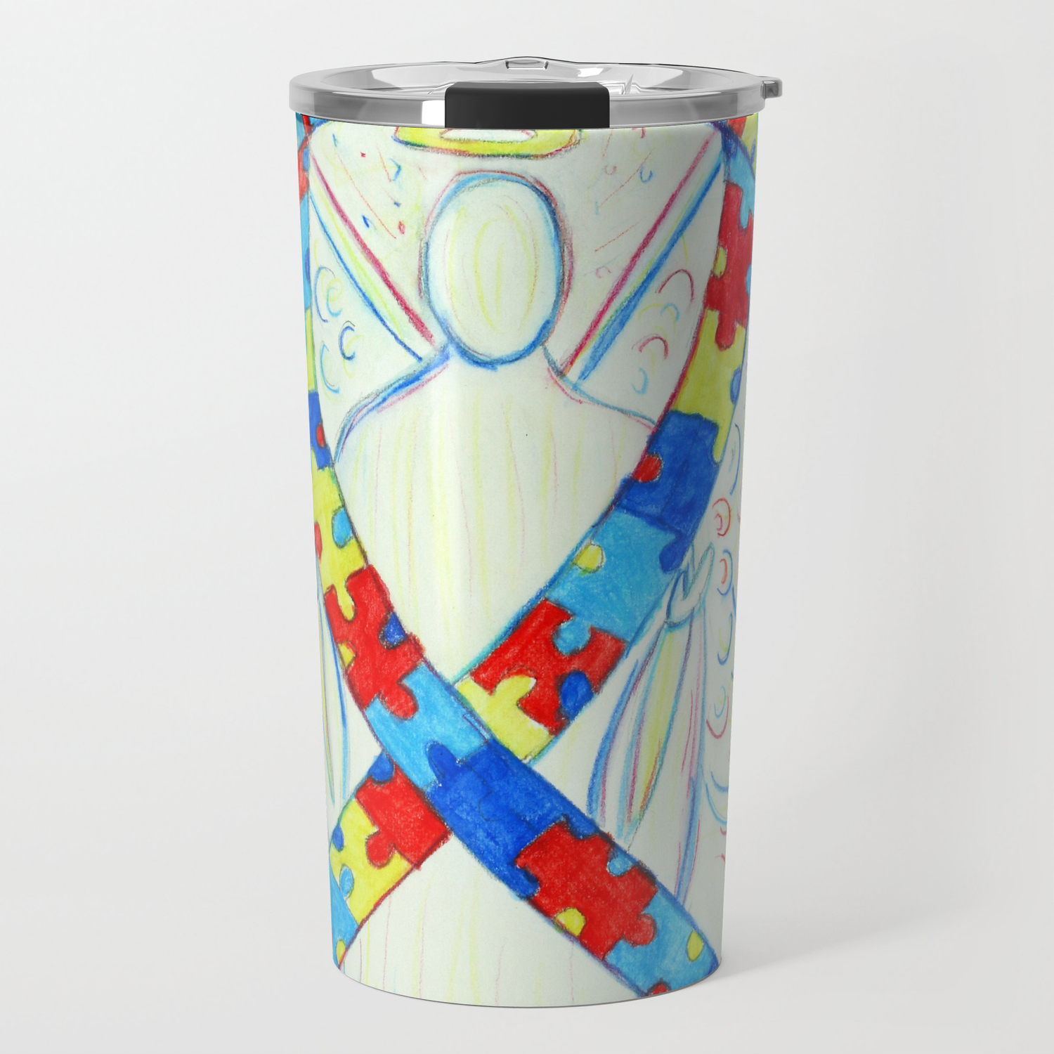 Autism Puzzle Piece Awareness Ribbon Angel Art Painting Travel Mug By Awarenessgallery Society6