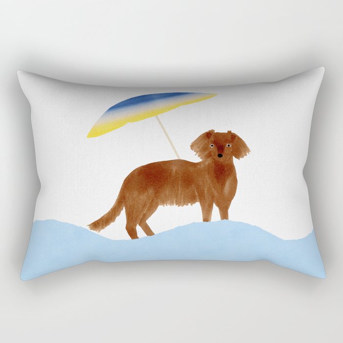 Dog  and a Beach Parasol - Brown  Rectangular Pillow