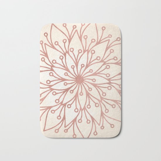 Mandala Rose Gold Petals on Cream Bath Mat