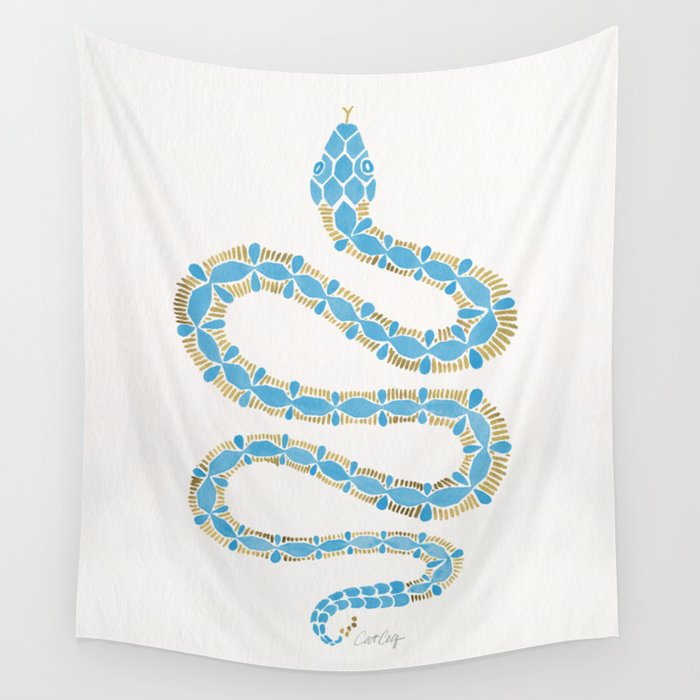 Serpent – Cornflower Blue & Gold Wall Tapestry