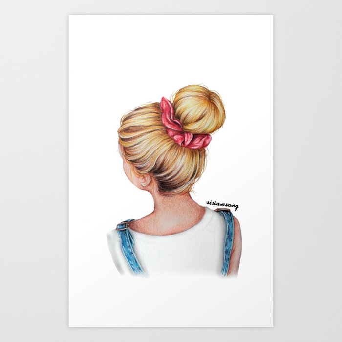 Blonde Bun Hairstyle Girl Drawing Art Print by vivianhitsugaya | Society6