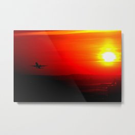 Red Sky Departure Metal Print | Sky, Plane, Sunset, Jetairliner, Horizon, Relax, Takeoff, Sun, Photo, Fly 