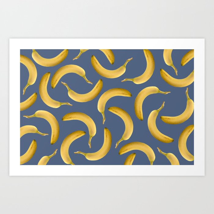 Bananas Pattern - blue Art Print