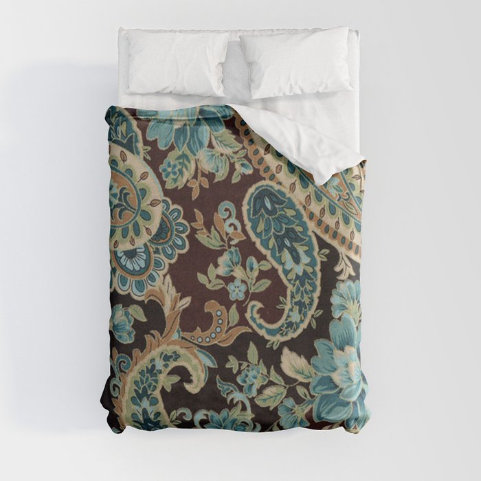 Brown Turquoise Paisley Floral Duvet Cover