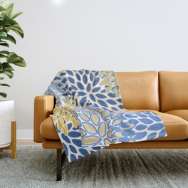 Modern, Floral Prints, Summer, Yellow and Blue Throw Blanket