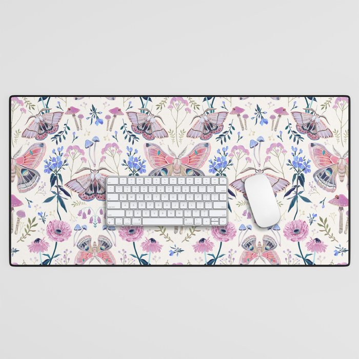 Lilac Butterfly and Flowers Desk Mat