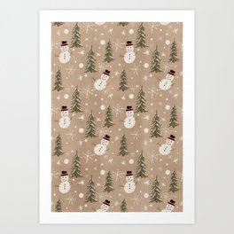 Snowman Pine Tree Print Art Print