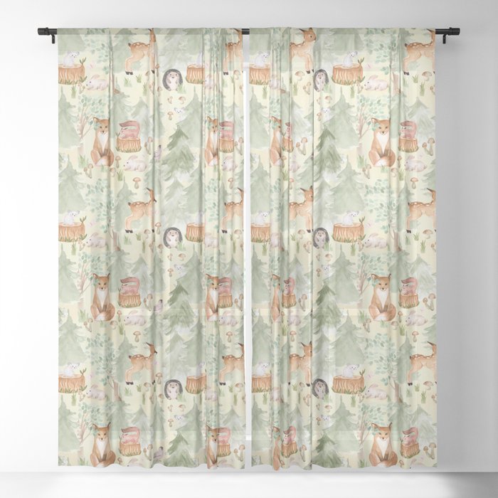 Woodland Life - Little Animals In Forest Sheer Curtain