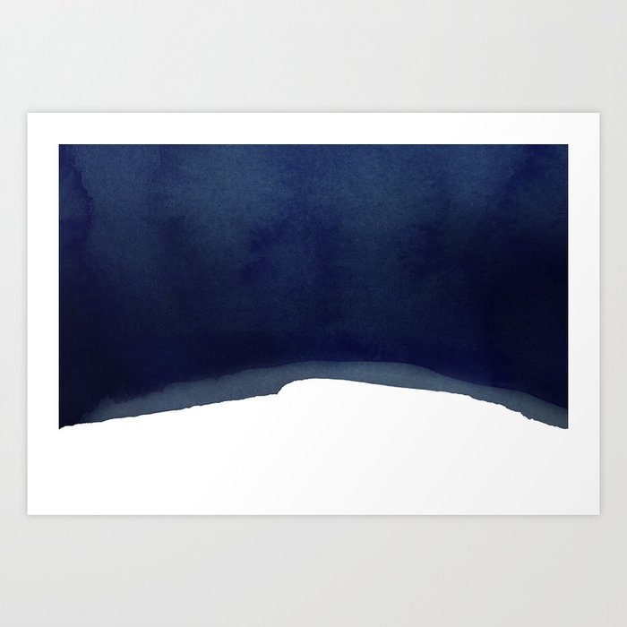 Minimal Navy Blue Abstract 02 Landscape Art Print