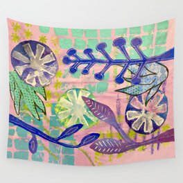 Cool Vines Mixed Media Collage Artwork Wall Tapestry