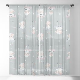 Cute Sheeps on Clouds with Stars Sheer Curtain