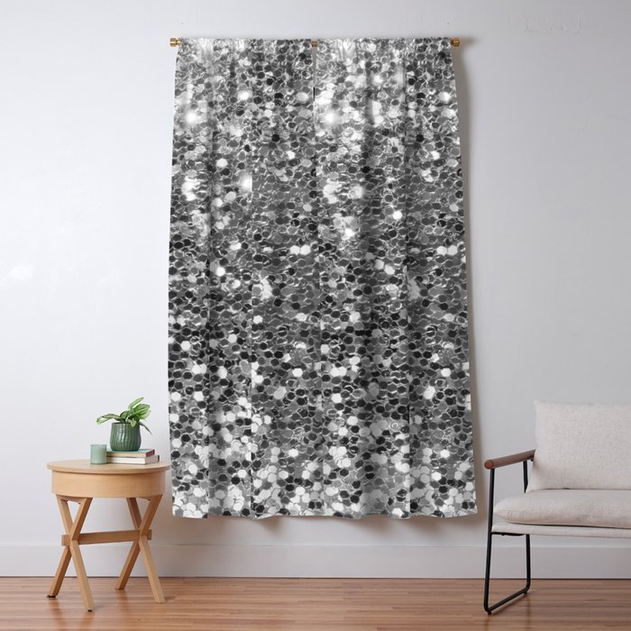 Chic Faux Silver Abstract Sequins Glitter Modern Pattern Blackout