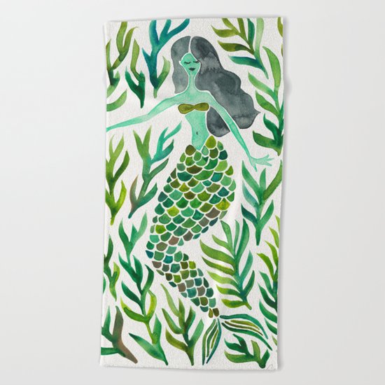 Kelp Forest Mermaid – Green Palette Beach Towel