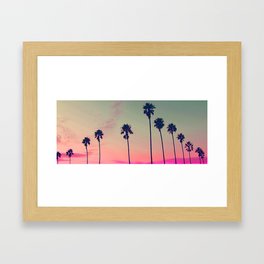 Pink Sunset, Palm Tree Silhouette Encinitas, California - Surfer Framed Art Print