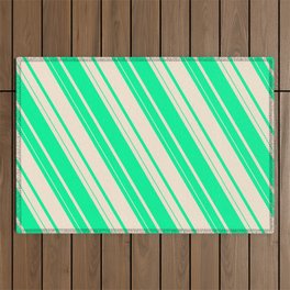 [ Thumbnail: Green and Beige Colored Striped/Lined Pattern Outdoor Rug ]
