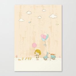 Summer Scene - Girl and Ducklings - Nursery Art Canvas Print