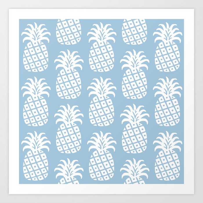 Retro Mid Century Modern Pineapple Pattern Pale Blue 2 Art Print