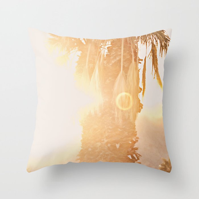 California Fine Art Print Yellow, Peach, Cream La Quinta Palm Tree Photograph - Desert Sunset  Throw Pillow