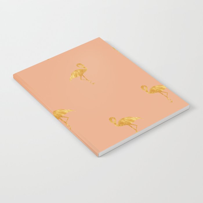 Gold Flamingo Bird on Peach Orange  Notebook