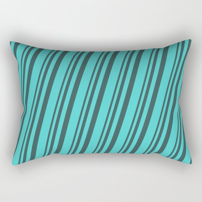 Dark Slate Gray & Turquoise Colored Striped Pattern Rectangular Pillow