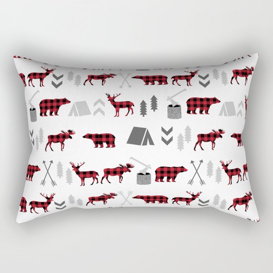 Camping cabin life chalet all day plaid moose deer bear pattern outdoors nature lover Rectangular Pillow