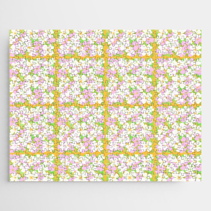 Retro Desert Flowers Pink and Orange  Jigsaw Puzzle