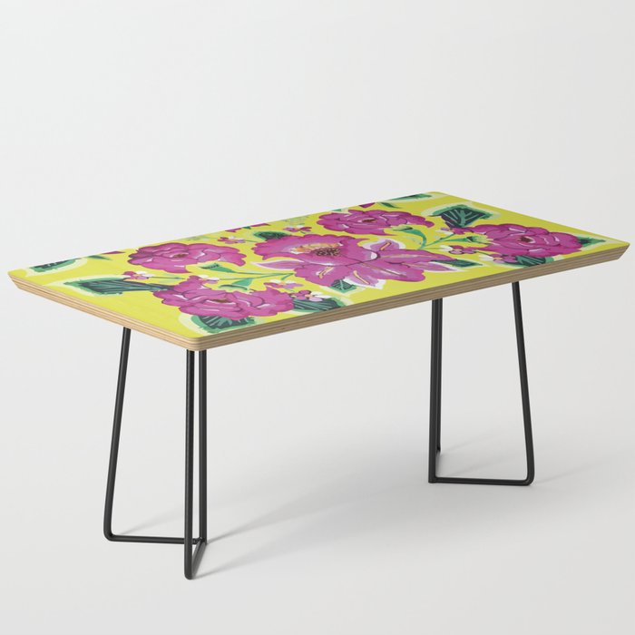 Hot pink tehuana oaxaca flowers and leaves embroidery rosa mexicano interior design mexican tablecloth Coffee Table
