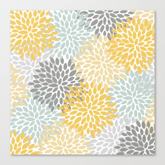 Floral Pattern, Yellow, Pale, Aqua and Gray Leinwanddruck Floral Pattern, Yellow, Pale, Aqua and Gray Leinwanddruck
