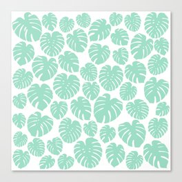 Monstera - Mint Green and White Canvas Print