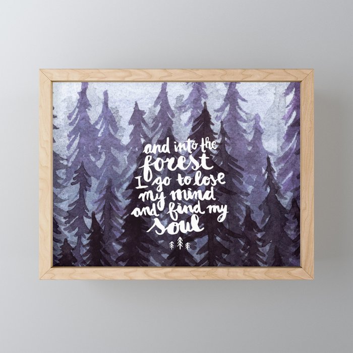 Into the Forest watercolor trees Framed Mini Art Print