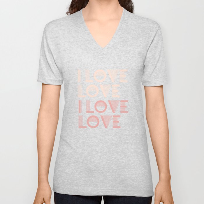 I Love Love -  Coral Pink pastel colors modern abstract illustration  V Neck T Shirt