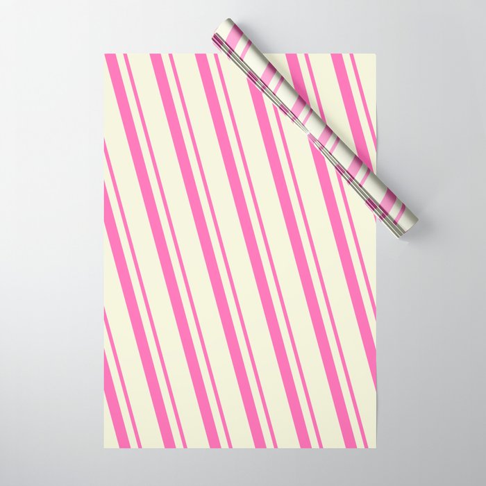 Hot Pink & Beige Colored Lined Pattern Wrapping Paper