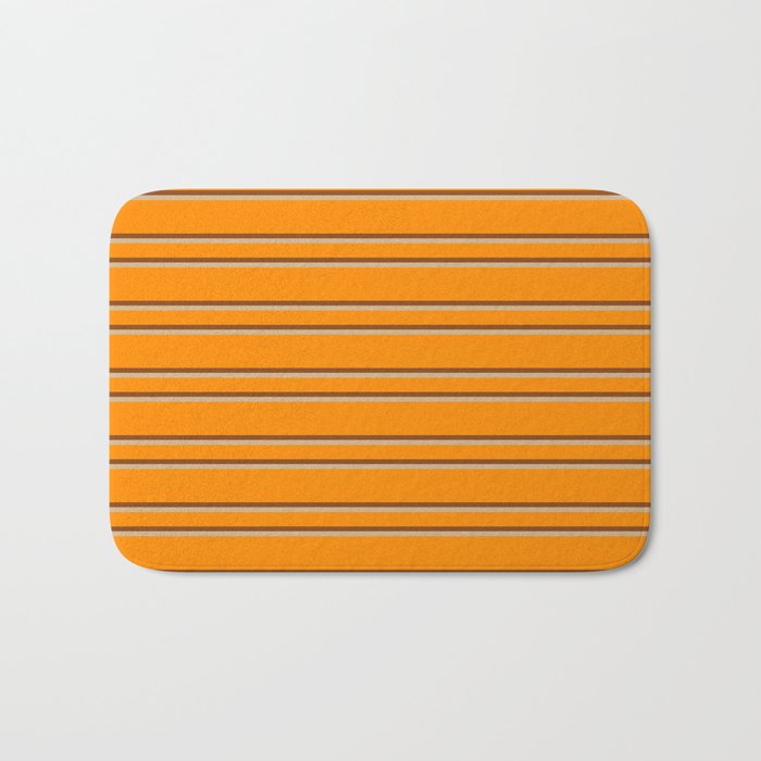 Dark Orange, Brown & Tan Colored Lined/Striped Pattern Bath Mat