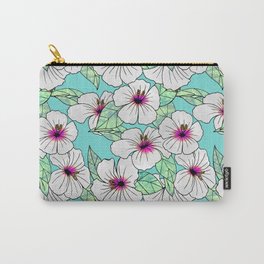 Pink & White Tropical Hibiscus Floral Pattern Carry-All Pouch