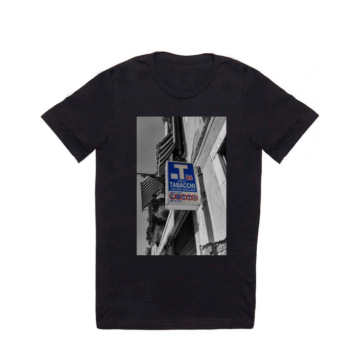 Blue Sign in Venice Black and White Photography T Shirt