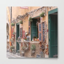 Spain Photography - Small Restaurant Entrance In A Narrow Street Metal Print
