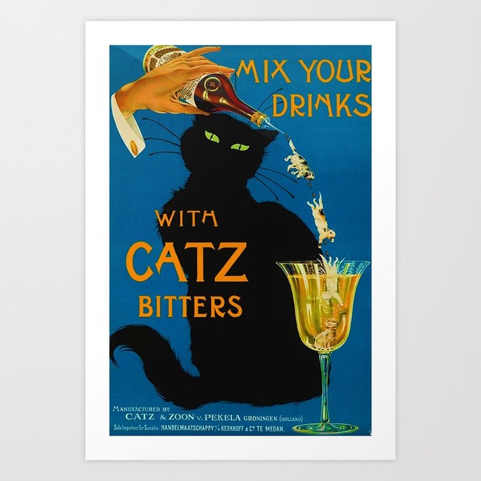 Mix Your Drinks with Catz (Cats) Bitters Aperitif Liquor Vintage Advertising Poster Art Print